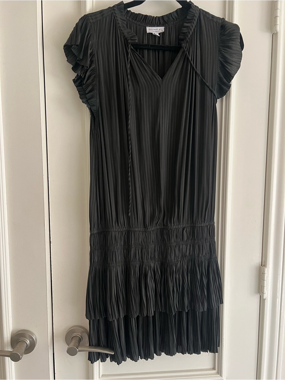 Current Air Black Pleated Mini Dress with Ruffle Tiers